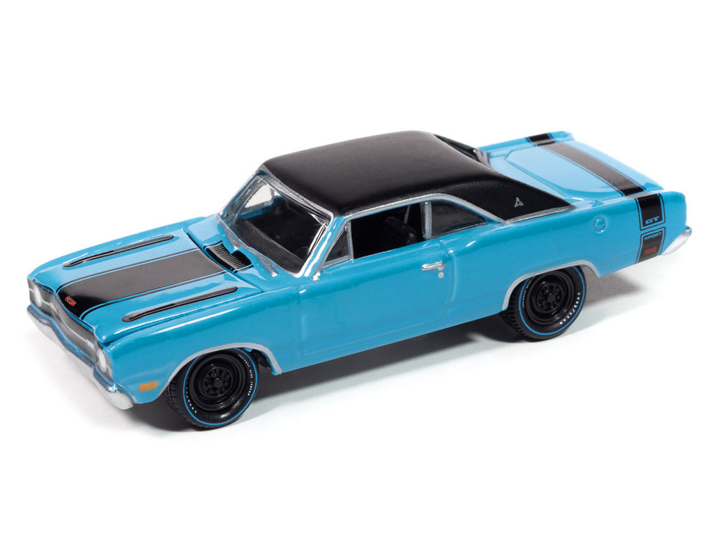 1969 Dodge Dart GTS 340 Blue with Black Top and Stripes "Goodyear Blue Streak" "Pop Culture" 2025 Release 1 1/64 Diecast Model Car by Johnny Lightning